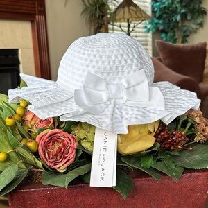 Brand New Janie and Jack White Hat Baby Ruffle Pleat Bow Texture Easter Beach